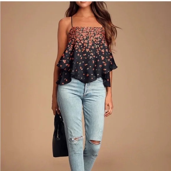Free People Intimately Let Me Love Asymmetrical Floral Tank Top Women’s XS Black - Picture 2 of 12
